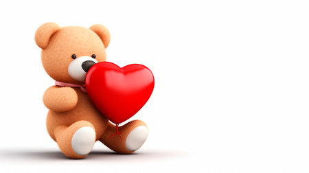 a teddy bear with a red heart on a white backgroundの素材