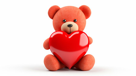 a teddy bear with a red heart on a white backgroundの素材