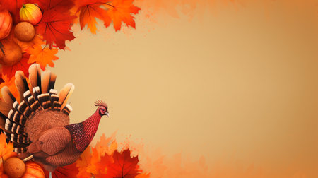 a turkey standing in a field of leavesの素材