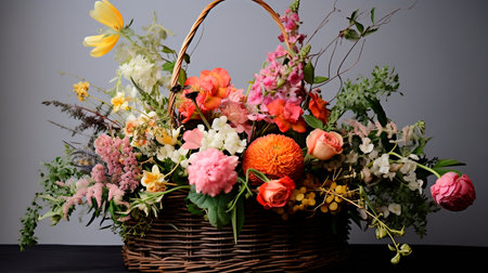 a basket of flowers on a tableの素材