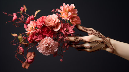 a person holding a bouquet of flowers in their handの素材