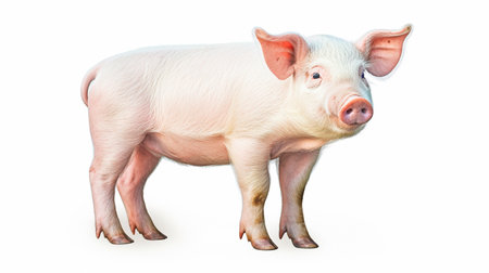 a pig standing up against a white backgroundの素材