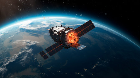 a satellite in the air above the earthの素材