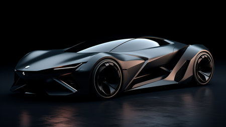 a futuristic car in a dark roomの素材