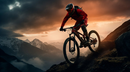 a person riding a bike on a mountainの素材