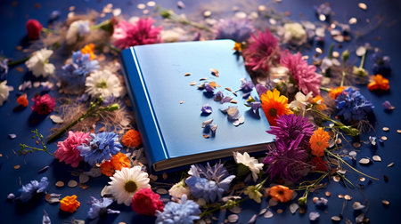 a book with a picture of a tree surrounded by red rosesの素材
