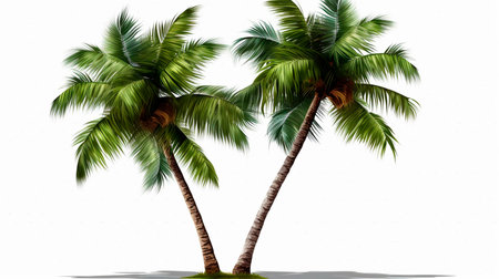two palm trees with a white sky backgroundの素材