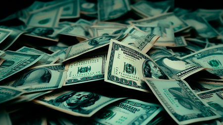 pile of dollars on the table, close - up viewの素材