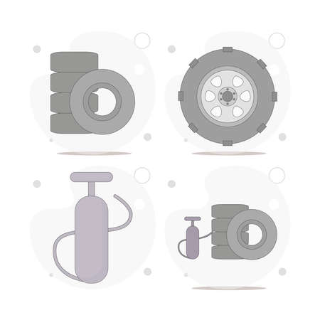 inflate tire, car wheel, car vector flat illustration on white backgroundのイラスト素材