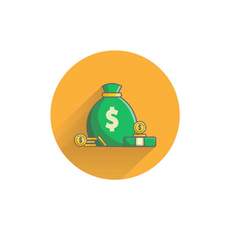 Money pouch colorful flat icon with long shadow. Money bag flat iconのイラスト素材