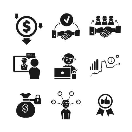 outsourcing icon set with freelancer, agreement, handshake, distant workのイラスト素材