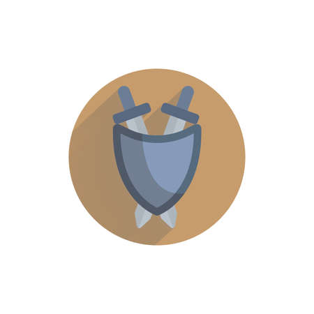 sword with shield colorful flat icon with long shadow. safety flat iconのイラスト素材