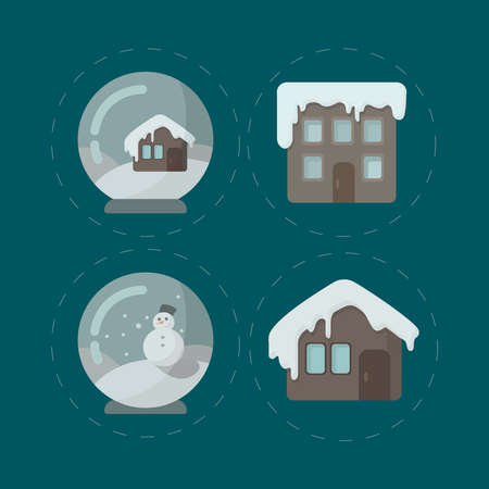 snow gliobe flat icon with house in snowのイラスト素材