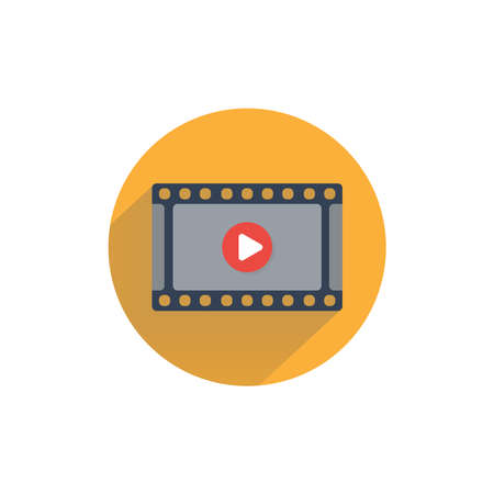 Film frame colorful flat icon with shadow. Film frame with play button flat iconのイラスト素材