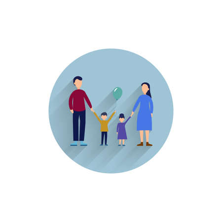 parents with children colorful flat icon with long shadow. family flat iconのイラスト素材