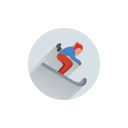 skiing colorful flat icon with long shadow. Ski man flat iconのイラスト素材