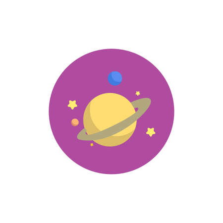 Space junk colorful flat icon with shadow. space with planets and stars flat icon