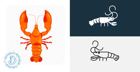 Crayfish isolated vector icon. animal flat, solid and line design elementのイラスト素材