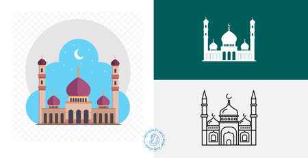 mosque isolated flat icon. line, solid islamic design elementのイラスト素材