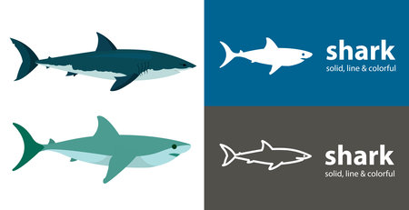 shark isolated vector icon. sea line solid flat iconのイラスト素材