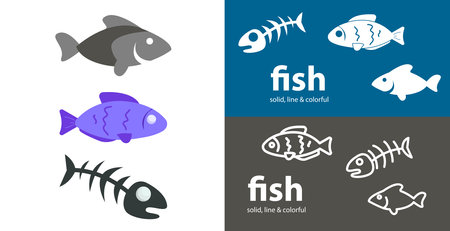 Fish isolated vector icon. sea line solid flat iconのイラスト素材