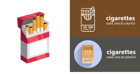 pack of cigarettes isolated vector flat icon with smoking solid, line iconsのイラスト素材