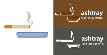 ashtray with cigarette isolated vector flat icon with smoking solid, line iconsのイラスト素材