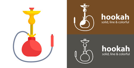 Shisha isolated vector flat icon with smoking solid, line iconsのイラスト素材