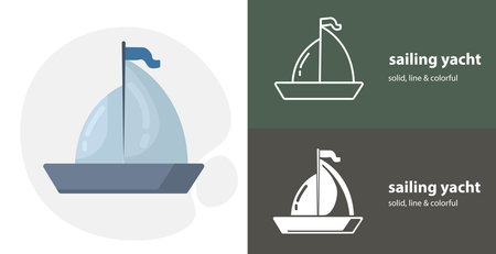 sailing isolated tool flat icon with yacht solid, line iconsのイラスト素材