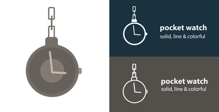 Pocket watch isolated vector flat icon with Pocket watch solid, line iconsのイラスト素材