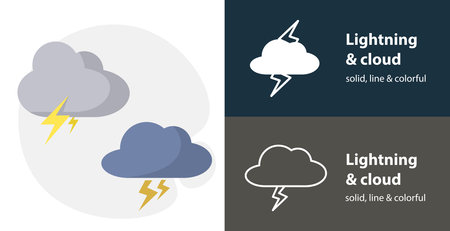 Lightning in the cloud flat icon, with Lightning simple, line iconのイラスト素材