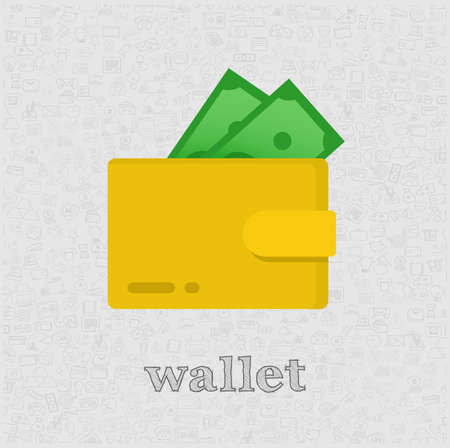 wallet with dollar bills isolated vector flat illustration. wallet design element for illustrationのイラスト素材