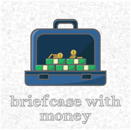 briefcase full of money isolated vector flat illustration. briefcase full of money design element for illustrationのイラスト素材
