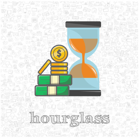 Hourglass with money isolated vector flat illustration. sandglass with money design element for illustrationのイラスト素材