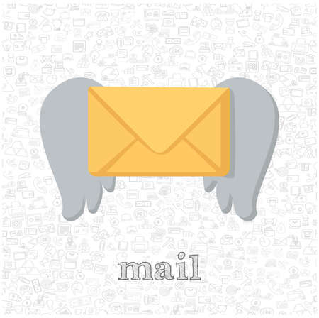 envelope with wings isolated vector flat illustration. mail design element for illustrationのイラスト素材