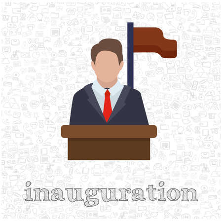 speaker icon. orator speaking from tribune isolated vector flat illustration. inauguration design element for illustrationのイラスト素材