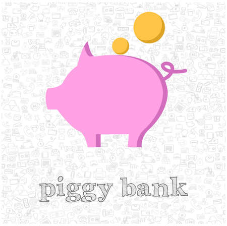 Piggy bank isolated vector flat illustration. Piggy bank design element for illustrationのイラスト素材