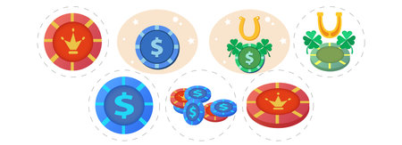 Casino chip vector illustration set, chip simple flat iconのイラスト素材