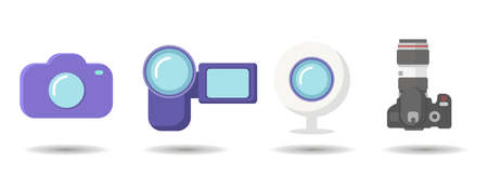 camera vector illustration, camera lens, camera film, photo tape flat iconのイラスト素材