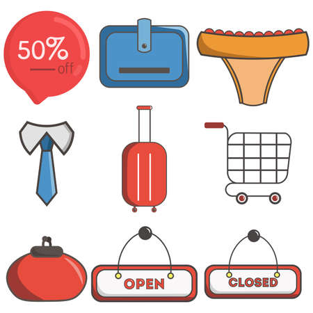 shopping vector clip art set with 50% discounts.shopping card, wallet, purse, closed, openのイラスト素材
