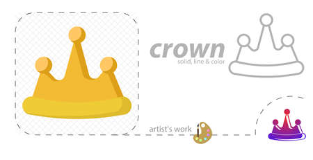 Crown vector flat illustration, solid, line iconのイラスト素材