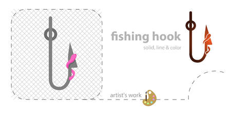 Fish hook flat, solid, line iconのイラスト素材