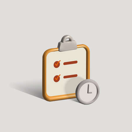 time management vector 3d icon. task board with clock 3d illustration.