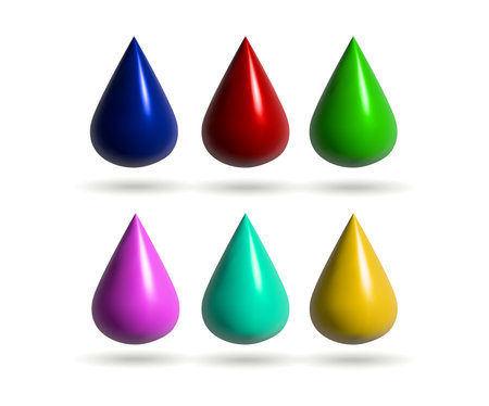 drop vector 3d icon. blue, red, green, yellow, soft lilac drop 3d illustration.のイラスト素材