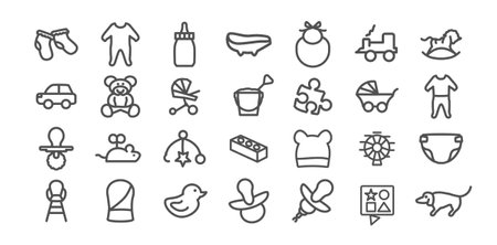 baby toy icon set with toys horse line iconのイラスト素材