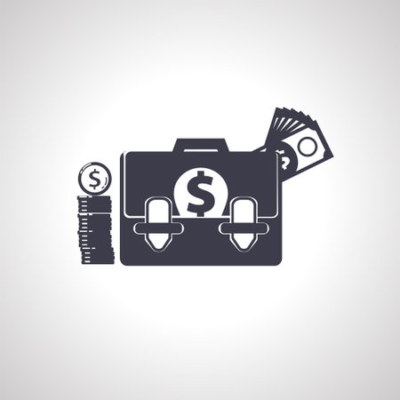 money briefcase icon. money briefcase with money bills and coins iconのイラスト素材