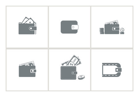 Wallet Icon set with money, coinsのイラスト素材