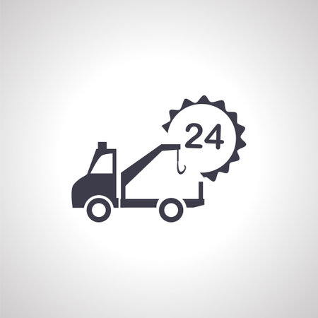 car evacuation service icon. tow truck with 24 number icon,の写真素材