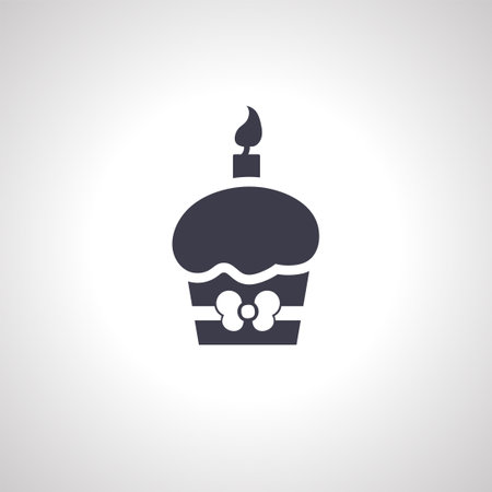 cupcake with birthday candle icon. cake icon. Muffin, cup cake icon.の写真素材