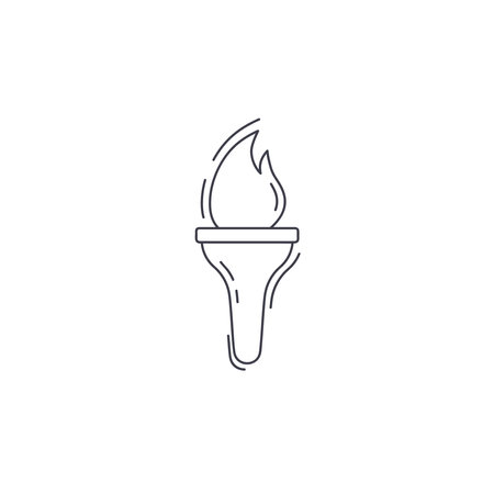 Burning Torch Fire Flame with Pillar column line icon. torch thin line icon.のイラスト素材